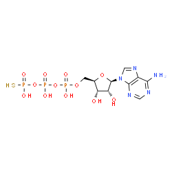 ChemSpider 2D Image | 5'-O-(Hydroxy{[hydroxy(thiophosphonooxy)phosphoryl]oxy}phosphoryl)adenosine | C10H16N5O12P3S
