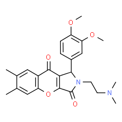 ChemSpider 2D Image | 1-(3,4-Dimethoxyphenyl)-2-[2-(dimethylamino)ethyl]-6,7-dimethyl-1,2-dihydrochromeno[2,3-c]pyrrole-3,9-dione | C25H28N2O5