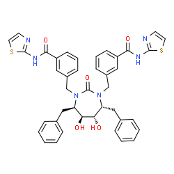 ChemSpider 2D Image | 3,3'-{[(4R,5S,6S,7R)-4,7-Dibenzyl-5,6-dihydroxy-2-oxo-1,3-diazepane-1,3-diyl]bis(methylene)}bis[N-(1,3-thiazol-2-yl)benzamide] | C41H38N6O5S2