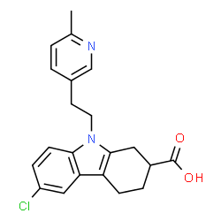 ChemSpider 2D Image | 6-Chloro-9-(2-(6-methyl-3-pyridyl)ethyl)-1,2,3,4-tetrahydrocarbazole-2-carboxylic acid | C21H21ClN2O2