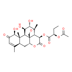 ChemSpider 2D Image | (1beta,11beta,12alpha,13beta,15beta)-1,11,12-Trihydroxy-2,16-dioxo-13,20-epoxypicras-3-en-15-yl (2R)-2-acetoxybutanoate | C26H34O11