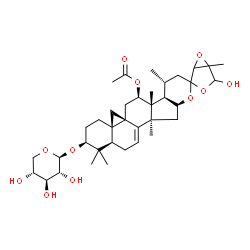 ChemSpider 2D Image | (2S,4aR,5aS,7R,7aR,7bR,8R,11aS,12aS,14aR)-4'-Hydroxy-1,1,5',7a,8,12a-hexamethyl-2-(beta-D-xylopyranosyloxy)-1,3,4,6,7,7a,7b,8,9,11a,12,12a,14,14a-tetradecahydro-2H-spiro[cyclopropa[1',8a']naphtho[2',1
':4,5]indeno[2,1-b]pyran-10,2'-[3,6]dioxabicyclo[3.1.0]hexan]-7-yl acetate | C37H54O11