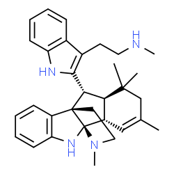 ChemSpider 2D Image | N-Methyl-2-[(4aS,4bR,9bS,10R,10aR)-2,4a,10,10a-tetrahydro-1,1,3,13-tetramethyl-1H,5H-4b,9b-(iminoethano)indeno[1,2-b]indol-10-yl]-1H-indole-3-ethanamine | C32H40N4