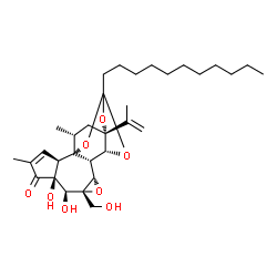 ChemSpider 2D Image | (1R,2R,6S,7S,8R,10S,11S,12R,16R,18R)-6,7-Dihydroxy-8-(hydroxymethyl)-16-isopropenyl-4,18-dimethyl-14-undecyl-9,13,15,19-tetraoxahexacyclo[12.4.1.0~1,11~.0~2,6~.0~8,10~.0~12,16~]nonadec-3-en-5-one | C32H48O8