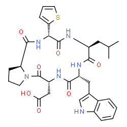 ChemSpider 2D Image | Cyclo[D-alpha-aspartyl-L-prolyl-(2S)-2-(2-thienyl)glycyl-L-leucyl-D-tryptophyl] | C32H38N6O7S