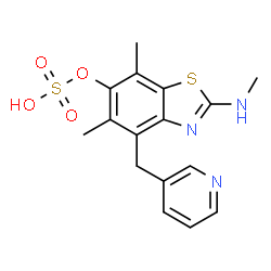 ChemSpider 2D Image | 5,7-dimethyl-2-methylamino-4-(3-pyridylmethyl)-1,3-benzothiazol-6-yl sulfate | C16H17N3O4S2