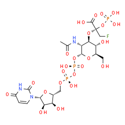 ChemSpider 2D Image | URIDINE-DIPHOSPHATE-2(N-ACETYLGLUCOSAMINYL-3-FLUORO-2-PHOSPHONOOXY)PROPIONIC ACID | C20H31FN3O23P3