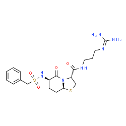 ChemSpider 2D Image | 5-OXO-6-PHENYLMETHANESULFONYLAMINO-HEXAHYDRO-THIAZOLO[3,2-A]PYRIDINE-3-CARBOXYLIC ACID (3-GUANIDINO-PROPYL)-AMIDE | C19H28N6O4S2