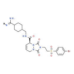 ChemSpider 2D Image | (5S)-2-{2-[(4-Bromophenyl)sulfonyl]ethyl}-N-[(4-carbamimidoylcyclohexyl)methyl]-1,3-dioxo-2,3,5,8-tetrahydro-1H-[1,2,4]triazolo[1,2-a]pyridazine-5-carboxamide | C23H29BrN6O5S