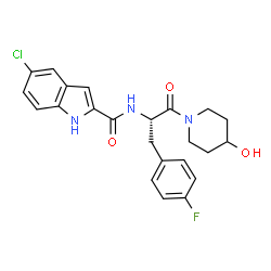 ChemSpider 2D Image | 5-Chloro-N-[(2S)-3-(4-fluorophenyl)-1-(4-hydroxy-1-piperidinyl)-1-oxo-2-propanyl]-1H-indole-2-carboxamide | C23H23ClFN3O3