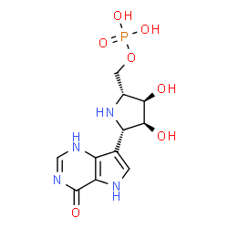 ChemSpider 2D Image | [(2R,3R,4S,5S)-3,4-Dihydroxy-5-(4-oxo-4,5-dihydro-1H-pyrrolo[3,2-d]pyrimidin-7-yl)-2-pyrrolidinyl]methyl dihydrogen phosphate | C11H15N4O7P