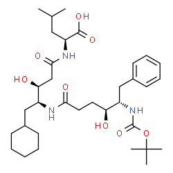 ChemSpider 2D Image | (6S,7S,12S,13S,17S)-6-Benzyl-12-(cyclohexylmethyl)-7,13-dihydroxy-17-isobutyl-2,2-dimethyl-4,10,15-trioxo-3-oxa-5,11,16-triazaoctadecan-18-oic acid | C34H55N3O8