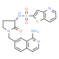 ChemSpider 2D Image | N-{(3S)-1-[(1-Amino-7-isoquinolinyl)methyl]-2-oxo-3-pyrrolidinyl}thieno[3,2-b]pyridine-2-sulfonamide | C21H19N5O3S2