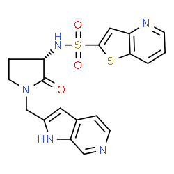 ChemSpider 2D Image | N-[(3S)-2-Oxo-1-(1H-pyrrolo[2,3-c]pyridin-2-ylmethyl)-3-pyrrolidinyl]thieno[3,2-b]pyridine-2-sulfonamide | C19H17N5O3S2