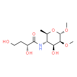 ChemSpider 2D Image | 1,2-di-O-methyl-4-[(2R)-2,4-dihydrobutyramido]-4,6-dideoxy-alpha-D-mannopyranoside | C12H23NO7