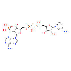 ChemSpider 2D Image | [(2R,3R,4R,5R)-5-(6-aminopurin-9-yl)-3-hydroxy-4-phosphonooxy-tetrahydrofuran-2-yl]methyl [[(2R,3S,4R,5R)-5-(3-aminopyridin-1-ium-1-yl)-3,4-dihydroxy-tetrahydrofuran-2-yl]methoxy-hydroxy-phosphoryl] hydrogen phosphate | C20H29N7O16P3