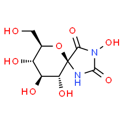 ChemSpider 2D Image | (5S,7R,8S,9S,10R)-3,8,9,10-Tetrahydroxy-7-(hydroxymethyl)-6-oxa-1,3-diazaspiro[4.5]decane-2,4-dione | C8H12N2O8