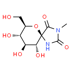ChemSpider 2D Image | (5S,7R,8S,9S,10R)-8,9,10-Trihydroxy-7-(hydroxymethyl)-3-methyl-6-oxa-1,3-diazaspiro[4.5]decane-2,4-dione | C9H14N2O7