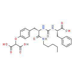 ChemSpider 2D Image | {4-[(2S)-2-({[(1S)-1-Carboxy-2-phenylethyl]carbamoyl}amino)-3-oxo-3-(pentylamino)propyl]phenoxy}malonic acid | C27H33N3O9