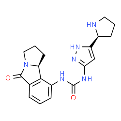 ChemSpider 2D Image | 1-(5-Oxo-2,3,5,9b-tetrahydro-1H-pyrrolo[2,1-a]isoindol-9-yl)-3-(5-pyrrolidin-2-yl-1H-pyrazol-3-yl)-urea | C19H22N6O2