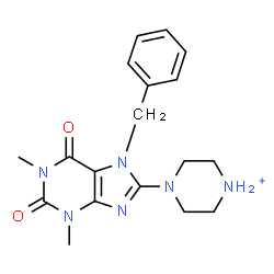 ChemSpider 2D Image | 4-(7-Benzyl-1,3-dimethyl-2,6-dioxo-2,3,6,7-tetrahydro-1H-purin-8-yl)piperazin-1-ium | C18H23N6O2