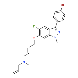 ChemSpider 2D Image | (2E)-N-Allyl-4-{[3-(4-bromophenyl)-5-fluoro-1-methyl-1H-indazol-6-yl]oxy}-N-methyl-2-buten-1-amine | C22H23BrFN3O