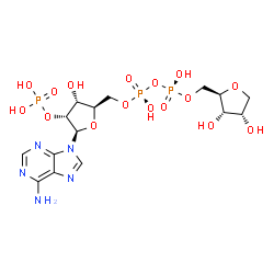 ChemSpider 2D Image | [(2R,3R,4R,5R)-5-(6-Amino-9H-purin-9-yl)-3-hydroxy-4-(phosphonooxy)tetrahydro-2-furanyl]methyl [(2R,3S,4S)-3,4-dihydroxytetrahydro-2-furanyl]methyl dihydrogen diphosphate | C15H24N5O16P3