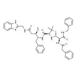ChemSpider 2D Image | 2-(BENZYLCARBAMOYL-PHENYLACETYLAMINO-METHYL)-5,5-DIMETHYL-THIAZOLIDINE-4-CARBOXYLIC ACID 3-[(1H-BENZIMIDAZOL-2-YLMETHYLCARBAMOYL)-1-BENZYL-2-HYDROXYPROPYL]-AMIDE | C42H47N7O5S
