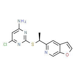 ChemSpider 2D Image | 6-Chloro-2-{[(1S)-1-(furo[2,3-c]pyridin-5-yl)ethyl]sulfanyl}-4-pyrimidinamine | C13H11ClN4OS