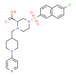 ChemSpider 2D Image | (2S)-4-[(6-Chloro-2-naphthyl)sulfonyl]-1-{[1-(4-pyridinyl)-4-piperidinyl]methyl}-2-piperazinecarboxylic acid | C26H29ClN4O4S