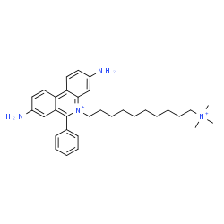 ChemSpider 2D Image | 3,8-Diamino-6-phenyl-5-[10-(trimethylammonio)decyl]phenanthridinium | C32H44N4