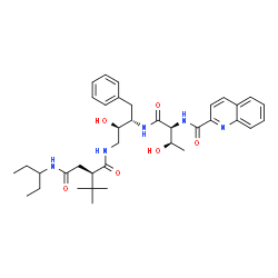 ChemSpider 2D Image | (2s)-2-Tert-Butyl-N~4~-(1-Ethylpropyl)-N~1~-[(2r,3s)-2-Hydroxy-4-Phenyl-3-{[n-(Quinolin-2-Ylcarbonyl)-L-Threonyl]amino}butyl]butanediamide | C37H51N5O6