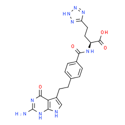 ChemSpider 2D Image | 2-{4-[2-(2-AMINO-4-OXO-4,7-DIHYDRO-3H-PYRROLO[2,3-D]PYRIMIDIN-5-YL)-ETHYL]-BENZOYLAMINO}-4-(2H-TETRAZOL-5-YL)-BUTYRIC ACID | C20H21N9O4