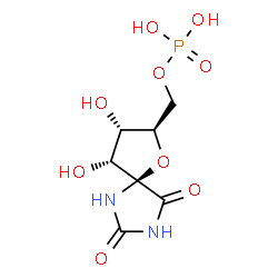 ChemSpider 2D Image | [(5S,7R,8S,9R)-8,9-Dihydroxy-2,4-dioxo-6-oxa-1,3-diazaspiro[4.4]non-7-yl]methyl dihydrogen phosphate | C7H11N2O9P