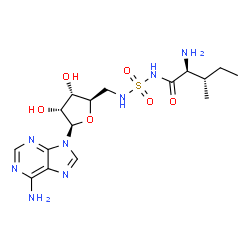 ChemSpider 2D Image | 5'-Deoxy-5'-[(L-isoleucylsulfamoyl)amino]adenosine | C16H26N8O6S