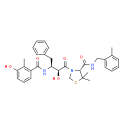 ChemSpider 2D Image | (4R)-3-{(2S,3S)-2-Hydroxy-3-[(3-hydroxy-2-methylbenzoyl)amino]-4-phenylbutanoyl}-5,5-dimethyl-N-(2-methylbenzyl)-1,3-thiazolidine-4-carboxamide | C32H37N3O5S