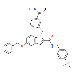 ChemSpider 2D Image | 4-[({[5-(Benzyloxy)-1-(3-carbamimidoylbenzyl)-1H-indol-2-yl]carbonyl}amino)methyl]-N,N,N-trimethylanilinium | C34H36N5O2