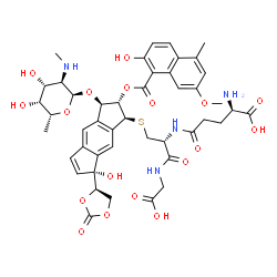 ChemSpider 2D Image | [(R)-4-((1,3-DIOXOLANE-2-OXY)-4-(S)-YL)-4-HYDROXY]-(R)-10-(2-METHYLAMINO-5-METHYL-2,6-DIDEOXYGALACTOPYRANOSYL-OXY)-(R)-11-(2-HYDROXY-5-METHYL-7-METHOXY-1-NAPHTHOYL-OXY)-(R)-12-S-GLUTATHIONYL-4,10,11,12-TETRAHYDROINDACENE | C45H52N4O18S