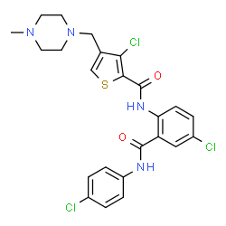 ChemSpider 2D Image | 3-Chloro-N-{4-chloro-2-[(4-chlorophenyl)carbamoyl]phenyl}-4-[(4-methyl-1-piperazinyl)methyl]-2-thiophenecarboxamide | C24H23Cl3N4O2S