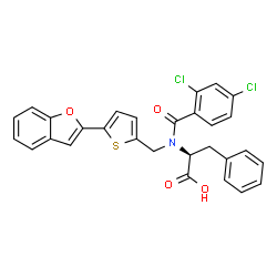 ChemSpider 2D Image | N-{[5-(1-Benzofuran-2-yl)-2-thienyl]methyl}-N-(2,4-dichlorobenzoyl)-L-phenylalanine | C29H21Cl2NO4S