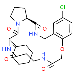 ChemSpider 2D Image | (6R,21aS)-17-Chloro-6-cyclohexyl-2,3,6,7,10,11,19,20-octahydro-1H,5H-pyrrolo[1,2-k][1,4,8,11,14]benzoxatetraazacycloheptadecine-5,8,12,21(9H,13H,21aH)-tetrone | C25H33ClN4O5