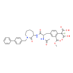ChemSpider 2D Image | 2-{4-[2-ACETYLAMINO-2-(1-BIPHENYL-4-YLMETHYL-2-OXO-AZEPAN-3-YLCARBAMOYL)-ETHYL]-2-METHOXYCARBONYL-PHENYL}-2-FLUORO-MALONIC ACID | C35H36FN3O9