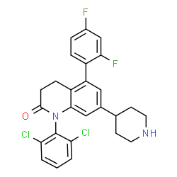 ChemSpider 2D Image | 1-(2,6-DICHLOROPHENYL)-5-(2,4-DIFLUOROPHENYL)-7-PIPERIDIN-4-YL-3,4-DIHYDROQUINOLIN-2(1H)-ONE | C26H22Cl2F2N2O