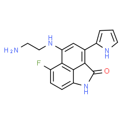 ChemSpider 2D Image | 5-[(2-Aminoethyl)amino]-6-fluoro-3-(1H-pyrrol-2-yl)benzo[cd]indol-2(1H)-one | C17H15FN4O