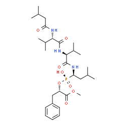 ChemSpider 2D Image | N-(3-Methylbutanoyl)-L-Valyl-N-{(1s)-1-[(R)-[(1r)-1-Benzyl-2-Methoxy-2-Oxoethoxy](Hydroxy)phosphoryl]-3-Methylbutyl}-L-Valinamide | C30H50N3O8P