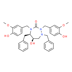 ChemSpider 2D Image | (5R,6R)-1,5-Dibenzyl-6-hydroxy-2,4-bis(4-hydroxy-3-methoxybenzyl)-1,2,4-triazepan-3-one | C34H37N3O6