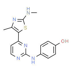 ChemSpider 2D Image | 4-[4-(4-METHYL-2-METHYLAMINO-THIAZOL-5-YL)-PYRIMIDIN-2-YLAMINO]-PHENOL | C15H15N5OS