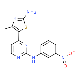 ChemSpider 2D Image | 4-(2-Amino-4-methyl-1,3-thiazol-5-yl)-N-(3-nitrophenyl)-2-pyrimidinamine | C14H12N6O2S