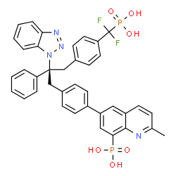 ChemSpider 2D Image | (6-{4-[(2R)-2-(1H-Benzotriazol-1-yl)-3-{4-[difluoro(phosphono)methyl]phenyl}-2-phenylpropyl]phenyl}-2-methyl-8-quinolinyl)phosphonic acid | C38H32F2N4O6P2