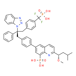 ChemSpider 2D Image | (6-{4-[(2R)-2-(1H-Benzotriazol-1-yl)-3-{4-[difluoro(phosphono)methyl]phenyl}-2-phenylpropyl]phenyl}-2-[(1S)-1-methoxy-3-methylbutyl]-8-quinolinyl)phosphonic acid | C43H42F2N4O7P2